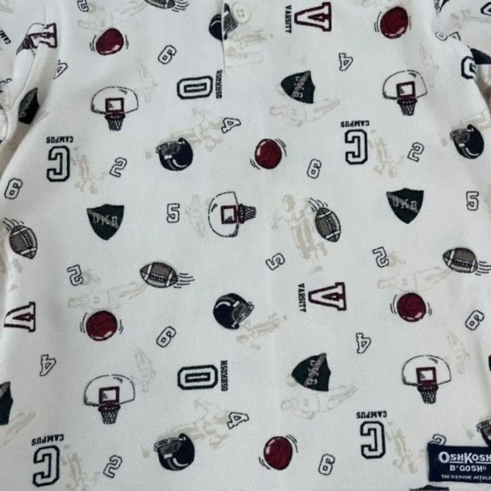 OshKosh B'gosh Kids Vintage Sweatshirt Boys‎ Henley Sports Game White 7